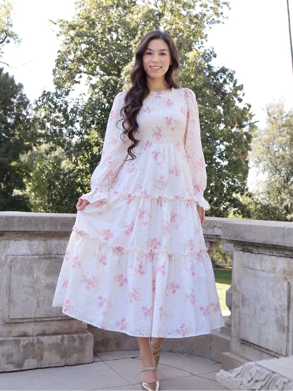 PKC Collection Sweet Pea White Floral Midi Dress